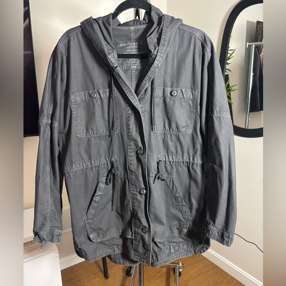 American Eagle Outfitters Jackets & Blazers - American Eagle Outfitters Gray Hooded Button-Front Jacket